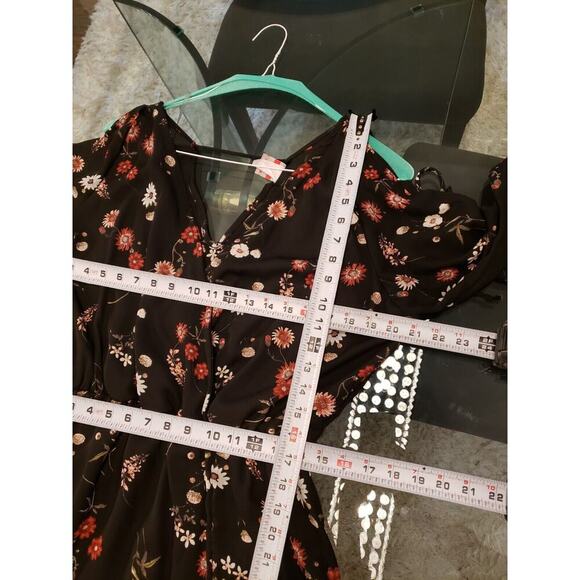 Lilian Women Black Floral Polyester Cold Shoulder Long Sleeve Long Maxi Dress 2X - Picture 11 of 13